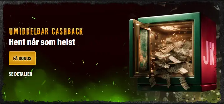 Banner for det umiddelbare cashback-tilbudet.