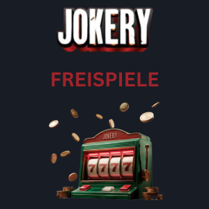 Werbebild der Jokery-App für Freispiele, mit einer Slot-Maschine und dem Wort „Jokery“, umgeben von fallenden Münzen.
