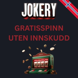 Jokery-logoen og et bilde som viser en spilleautomat med gratisspinn og mynter som dispenseres.